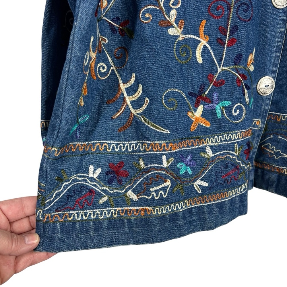 VINTAGE UNITS Blue Denim Embroidered Jacket Size XL - Picture 4 of 11